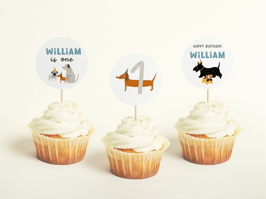 Dog Birthday Cupcake Topper Template, Pawty Party Cupcake Topper, Dog Cupcake Topper Editable ...
