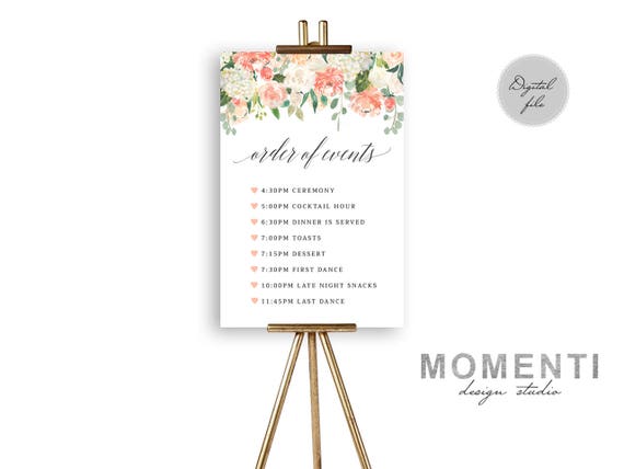 order of events sign printable timeline wedding sign etsy printable time line