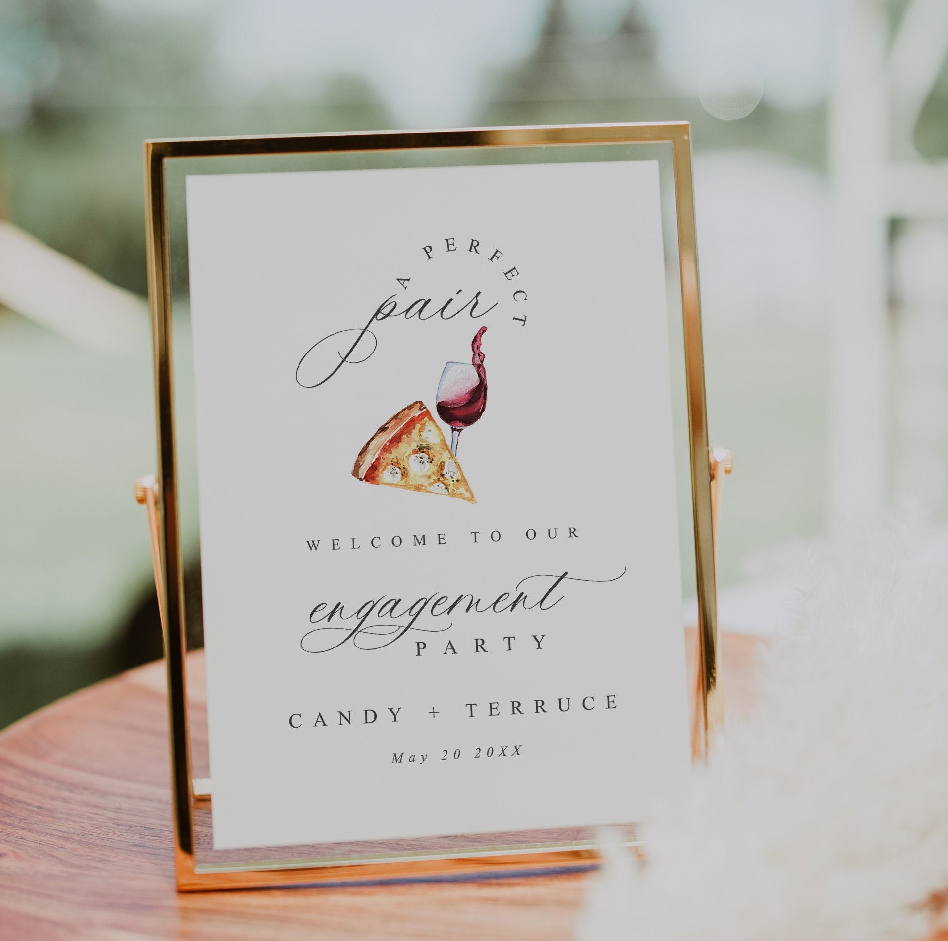Welcome Partners. Sign Perfect Pair Engagement Welcome Sign Template, Pizza and Wine ...