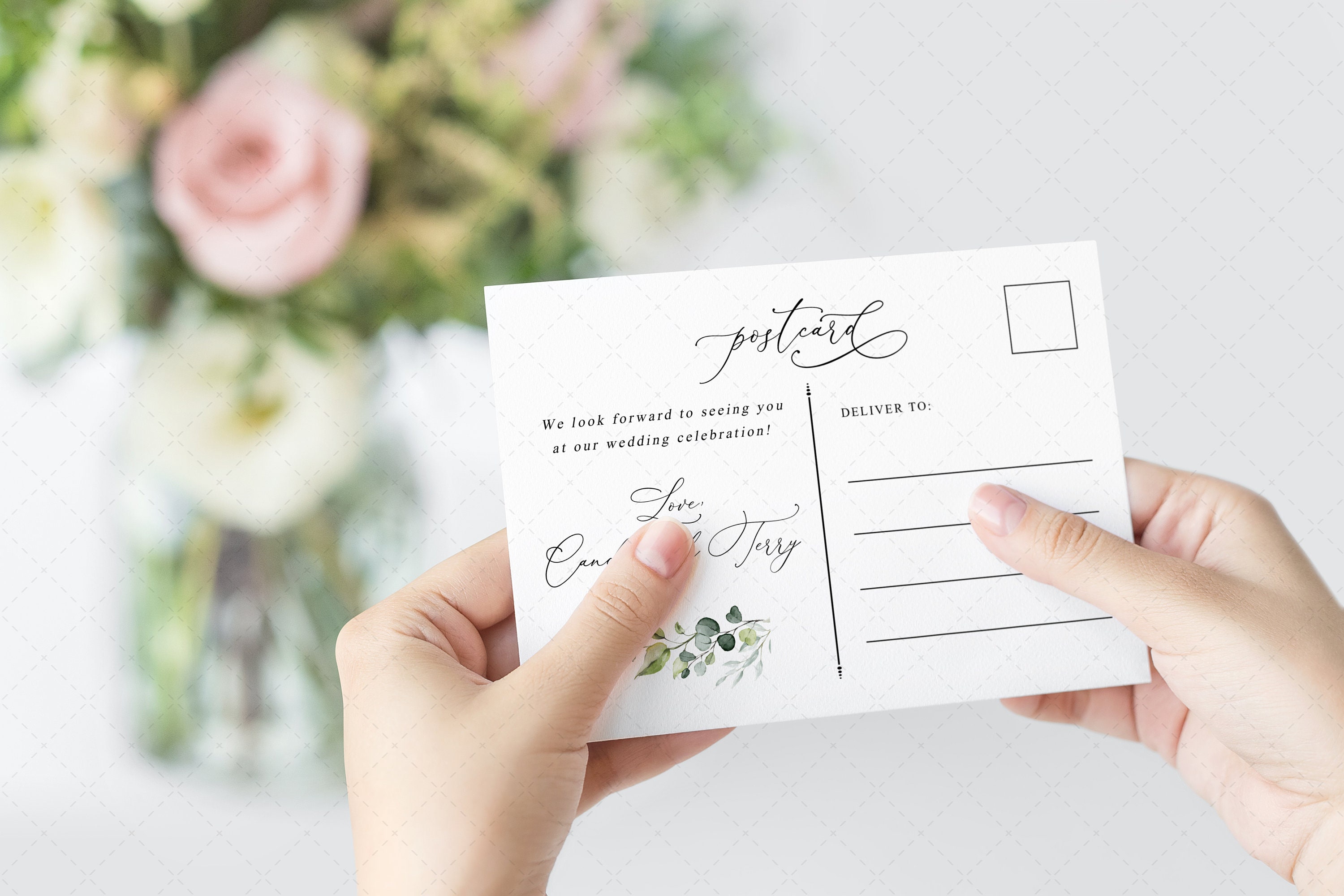 Greenery Save the Date Template, Printable Save the Date Postcard