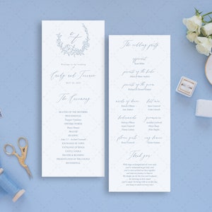 French Blue Program Template, Dusty Blue Wedding Program Printable, Wedding Ceremony Template, Rustic Monogram Program, Instant Download F19