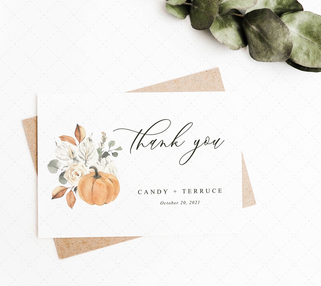 Fall Thank You Card Template, Pumpkin Wedding Thank You Card ...