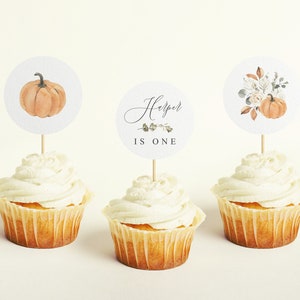 Fall Pumpkin Cupcake Topper Template, Fall Birthday Party Cupcake, Little Pumpkin First Birthday Cupcake Topper Editable Template, PK19