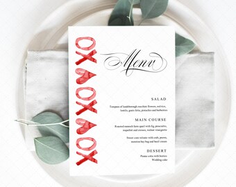 Valentines  Day Menu Template, Printable Valentines Menu, Valentine's Dinner menu Template, Editable Xo Xo Menu Template, INSTANT DOWNLOAD