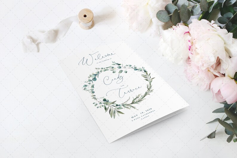Greenery Program Template Folded Wedding Program Printable Etsy