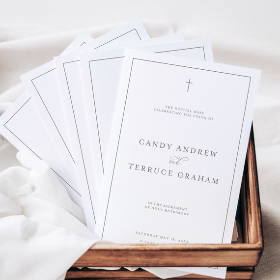 Catholic Wedding Program, Minimalist Wedding Program, Folded Wedding Program Template, Church Wedding Program,Order of Ceremony Template N25