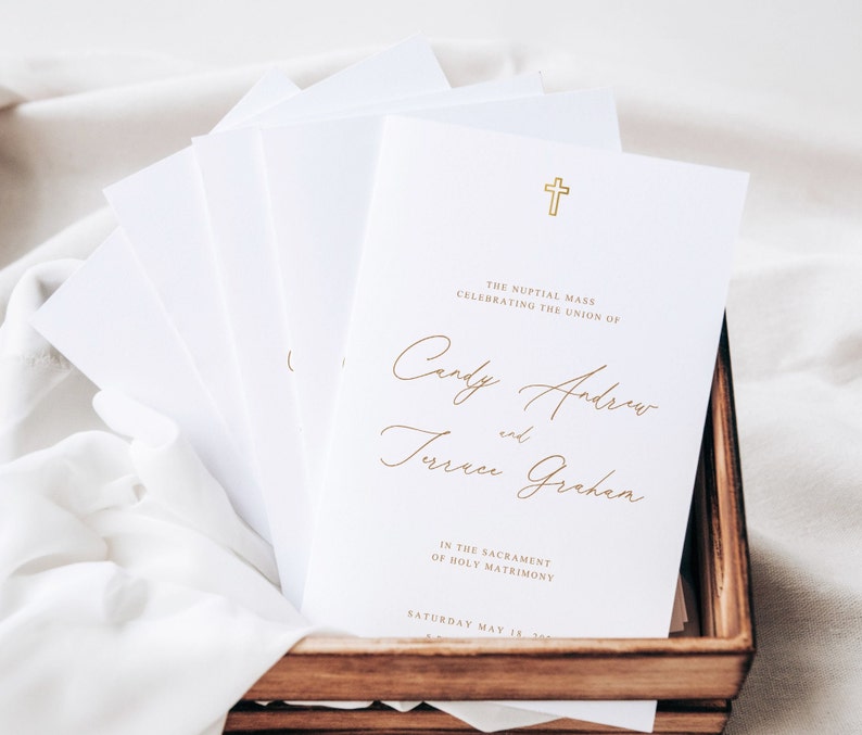 Program Lettering Gold Gold Catholic Wedding Program, Folded Wedding Program Template, Church ...