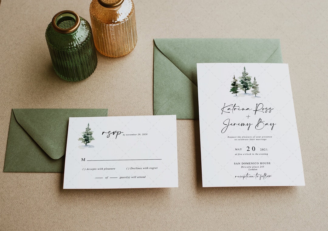 Pine Tree Wedding Invitation Template, Woodland Wedding Invitation