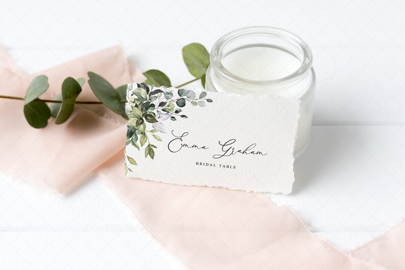 Place Card Holder Template Greenery Place Cards Printable Etsy