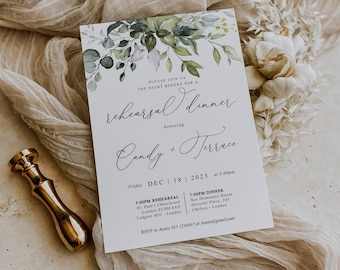 Greenery Rehearsal Dinner Invitation Template, Printable Rehearsal Dinner Invite, The Night Before Eucalyptus Template, Instant Download G19