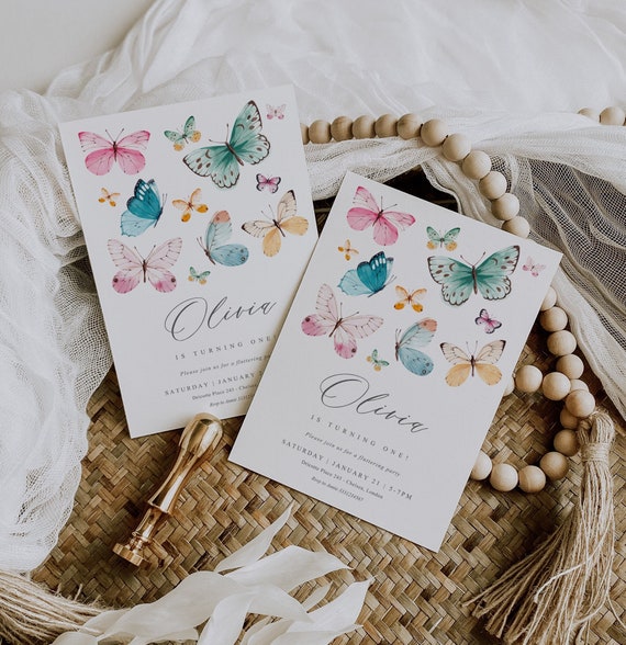 Butterfly Birthday Invitation, Modern Butterfly Invitation, Butterflies Birthday Theme, Girl Birthday, Butterfly Party Editable Template, B3