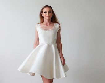 Robe mariage civil, robe de mariée courte jupe patineuse volume