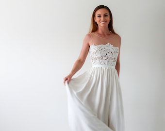 Robe de mariée simple et moderne T36. Dentelle et jupe longue fluide avec traîne, mariage romantique. Mariage chic intemporel dentelle soie