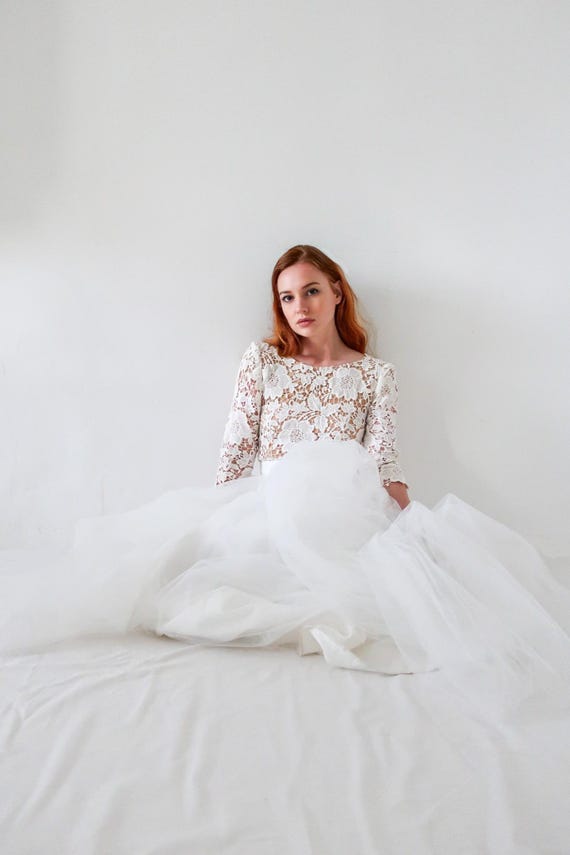 Romantic Bridal Gown - Guipure Lace Bodice & Tulle Tutu Skirt - Custom Size. Handmade Boho Wedding Dress Romantic Bridal Gown - Guipure Lace Bodice & Tulle Tutu Skirt - Custom Size. Handmade Boho Wedding Dress