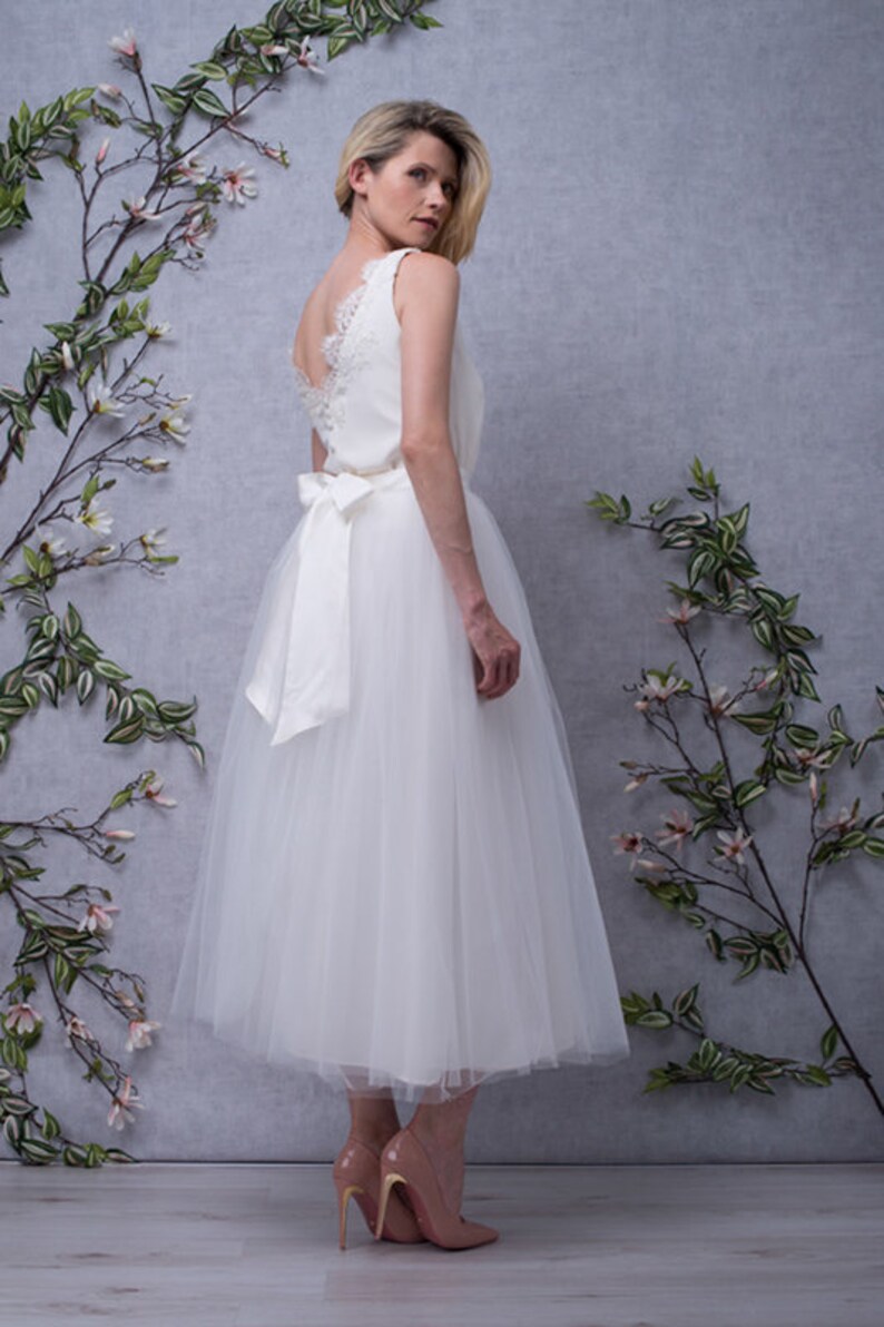 Abito da sposa a due pezzi alla caviglia top in seta e ... Abito da sposa a due pezzi alla caviglia top in seta e ...