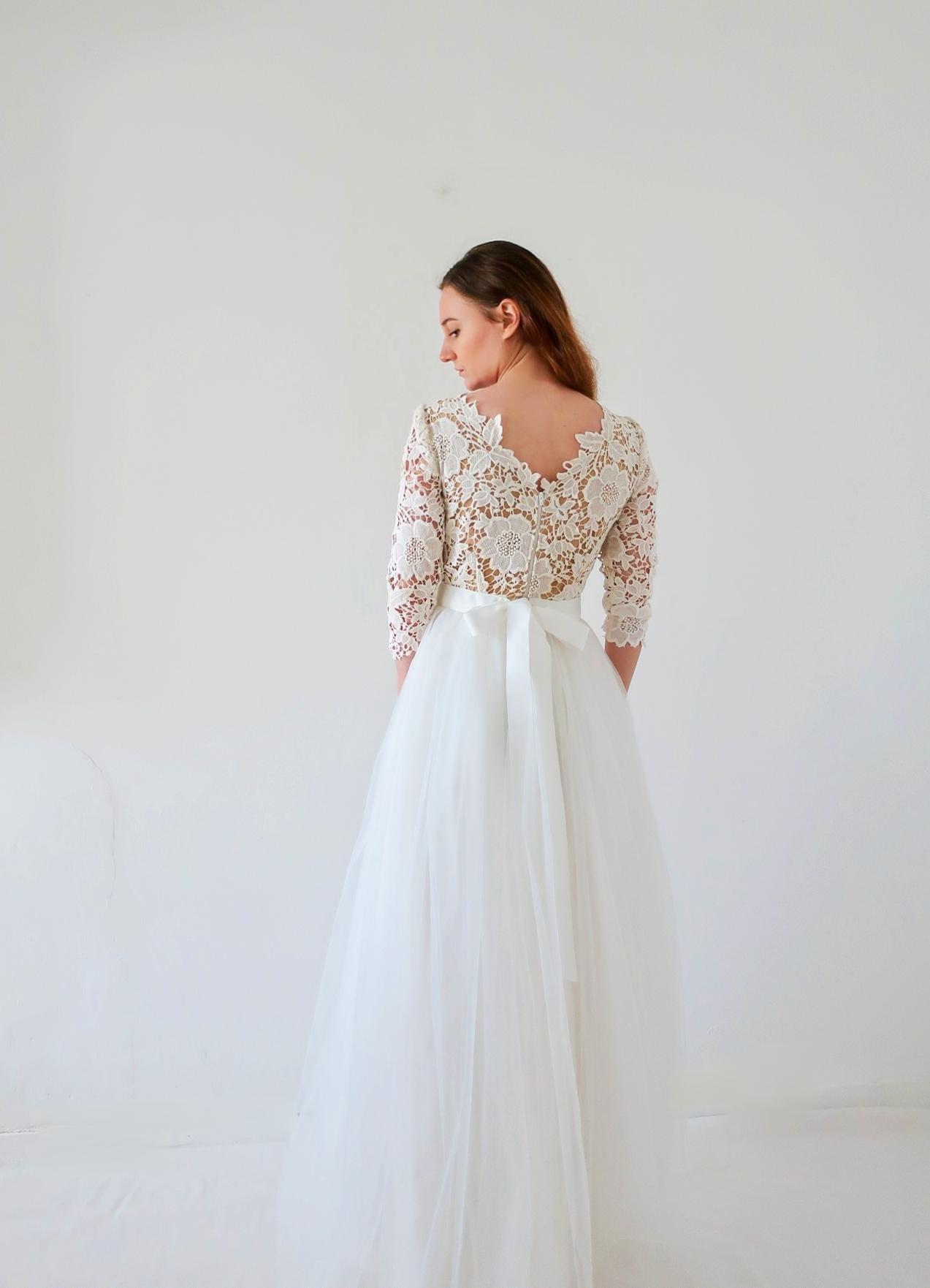 Romantic Bridal Gown  Guipure Lace Bodice & Tulle Tutu Skirt  Custom  Size. Handmade Boho Wedding Dress - Etsy