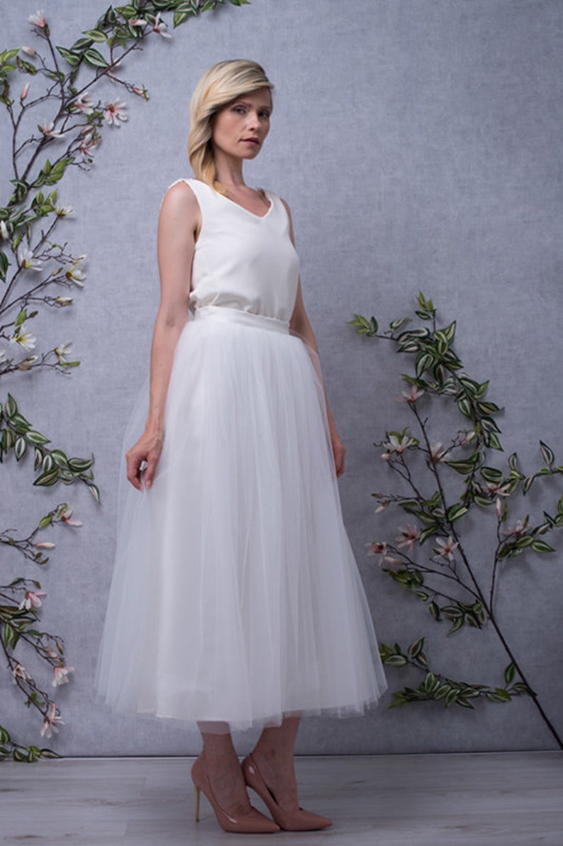 Abito da sposa a due pezzi alla caviglia top in seta e ... Abito da sposa a due pezzi alla caviglia top in seta e ...