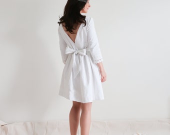 CANDICE // Short cotton wedding dress, backless. Short civil wedding dress.