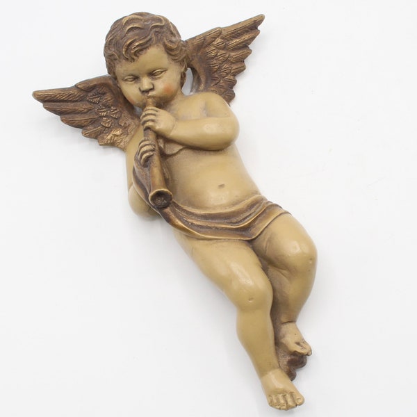 Vintage Decorative Putti Figure, Cherub, Angel with Horn