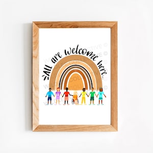 Physical Print Diversity Poster | All Are Welcome Here | Elementary Class Decor | 8x10 Print | Diversity Art | Classroom Posters