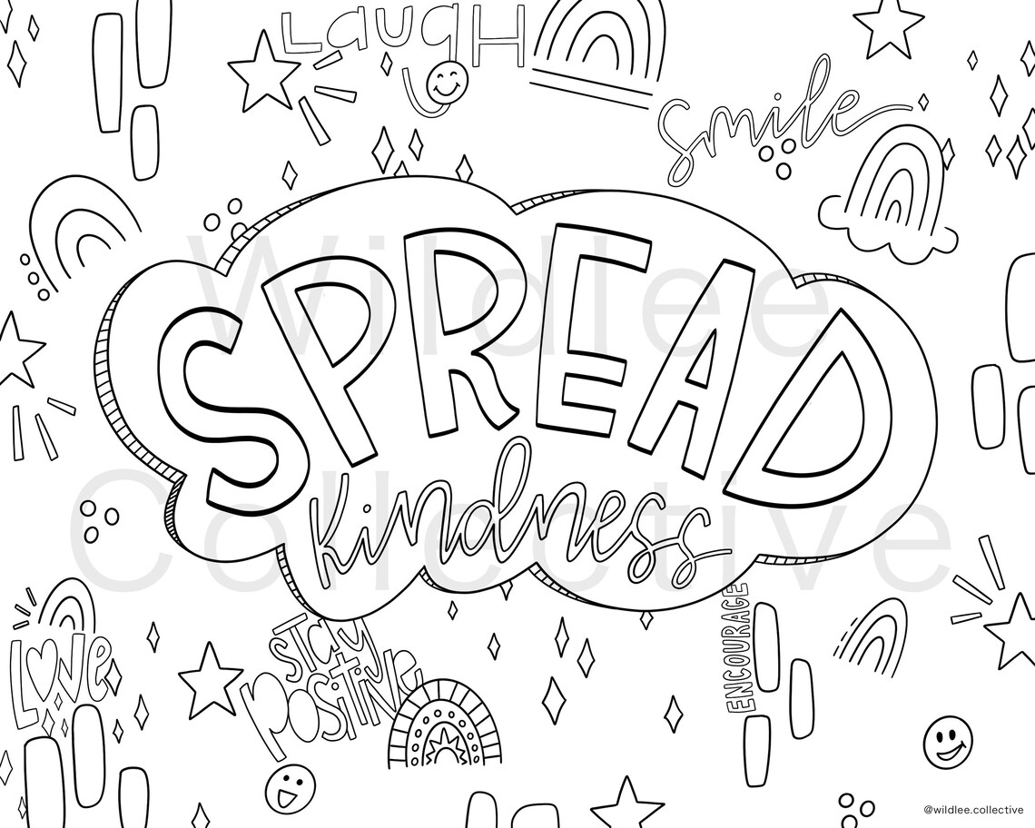Spread Kindness Coloring Page Kindness Day Etsy