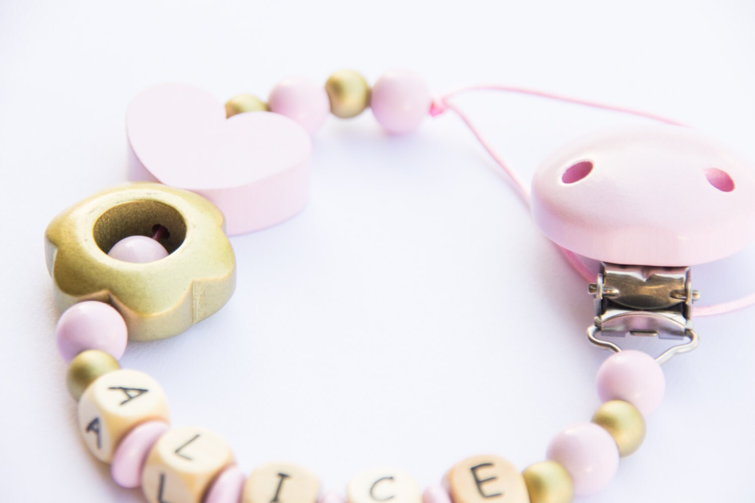 Personalized pacifier clip Natural pacifier chain Etsy