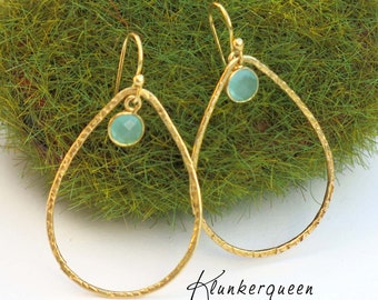 Ohrringe, Chalcedon trifft Gold, Tropfenohrringe