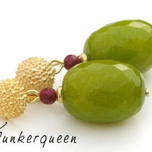 Earrings, A Dream in Olive, Red & Gold image 2