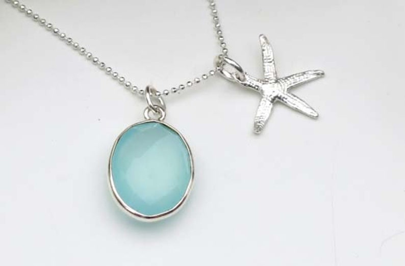 Chalcedon, necklace silver with star fish image 3