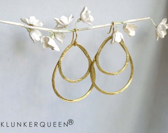 Earrings in drop shape made of 925 silver, gold plated, big
