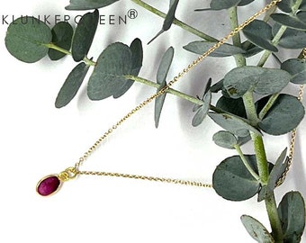 Delicate ball chain, gold with ruby