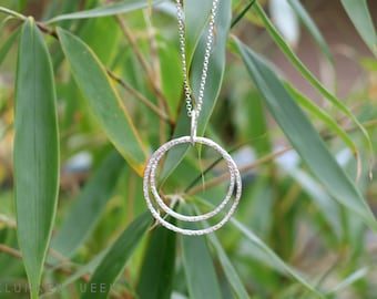 Kette mit gehämmertem Ring-Anhänger, 75 cm lange Kette, Silberschmuck, Silberkette