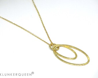 Necklace, gold chain with oval pendant, geometric, 60 cm, navette