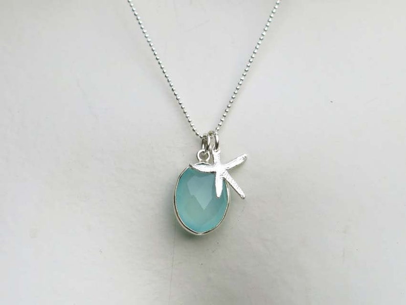 Chalcedon, necklace silver with star fish image 1