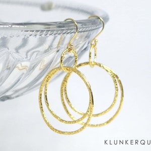 Earrings, hoop earrings in gold, hammered image 1