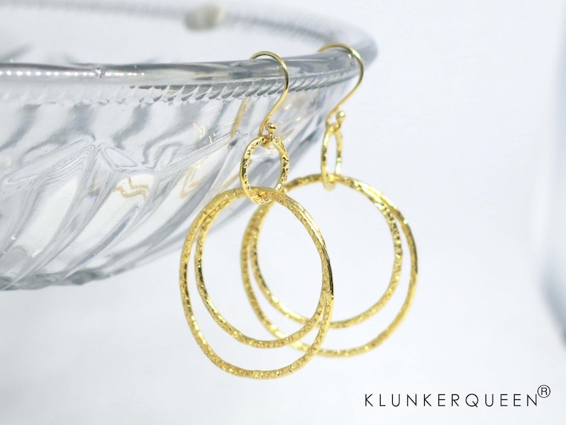 Earrings, hoop earrings in gold, hammered image 1