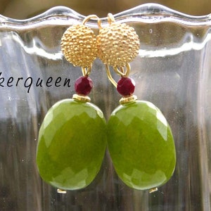 Earrings, A Dream in Olive, Red & Gold image 3