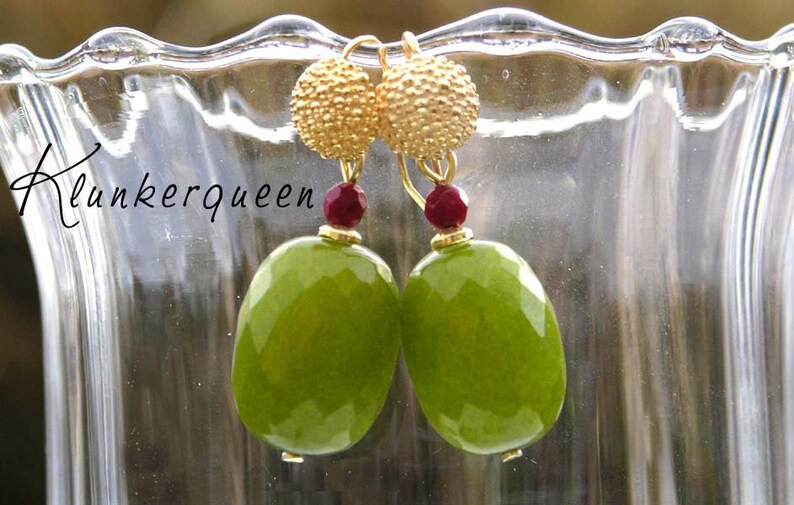 Earrings, A Dream in Olive, Red & Gold image 3