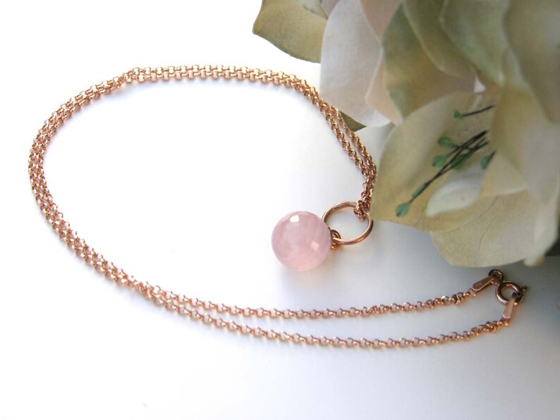 Necklace, Rose Quartz, Rose Gold Plated image 1