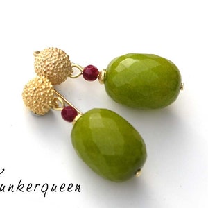 Earrings, A Dream in Olive, Red & Gold image 1