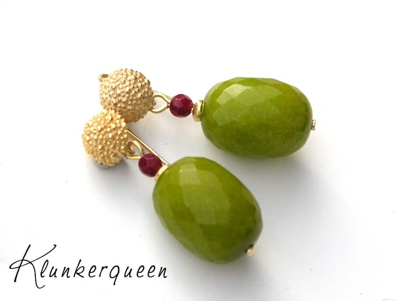 Earrings, A Dream in Olive, Red & Gold image 1