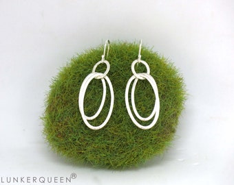 Earrings, hoop earrings in oval navette, 925 silver, long earrings