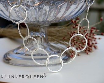 Long necklace with ring elements, silver jewelry,