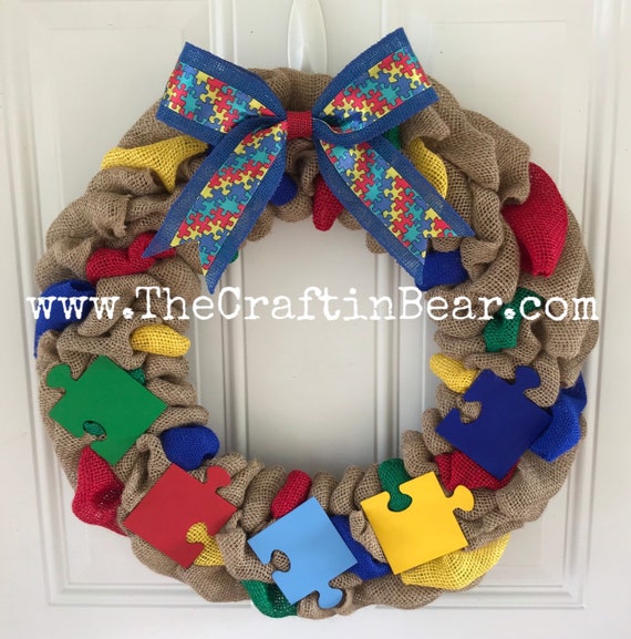 Autism Awareness Puzzle Pieces Burlap Wreath