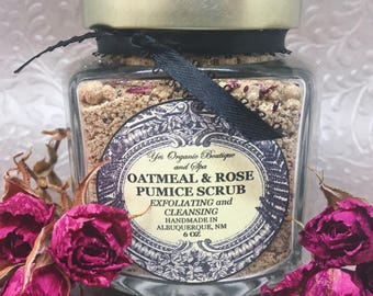 Oatmeal & Rose Pumice Scrub - Cleansing and Exfoliating - For Glowing Skin on Face and Body