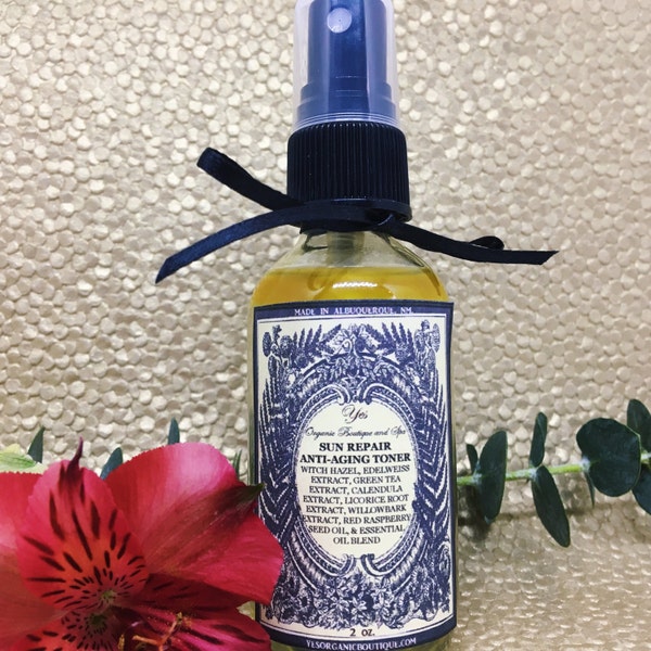 Sun Repair Anti-Aging Toner - Protects & Heals - With Witch hazel, green tea, Edelweiss, Red Raspberry Seed Oil