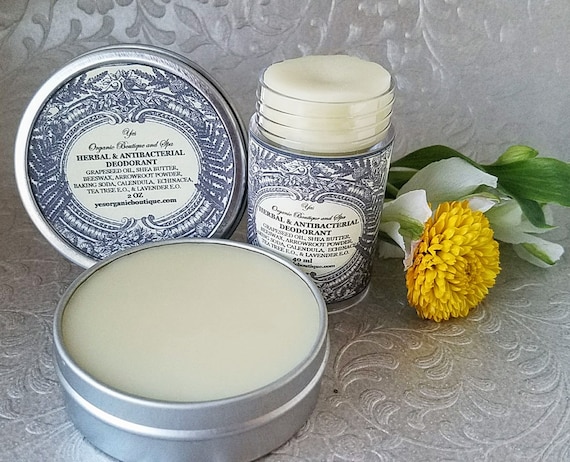 Herbal & Antibacterial Deodorant: All-natural with Arrowroot Powder, Calendula, Echinacea, Lavender, Tea Tree
