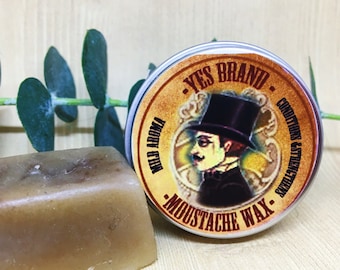 Cera para bigote Yes Brand: esculpe y acondiciona. Con aceite de argán, incienso, mirra y cera de abejas local. ¡Un gran regalo para él!