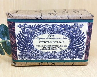 Vetiver Shave Soap Bar - Earthy, Uplifting Scent - Moisturizing & Cooling - - Great Gift for Him!