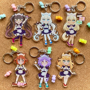 Nekopara-chocola, baunilha, coco, azuki, canela, bordo 3 "amuletos acrílicos dupla face, pingente de anime, pingente kawaii